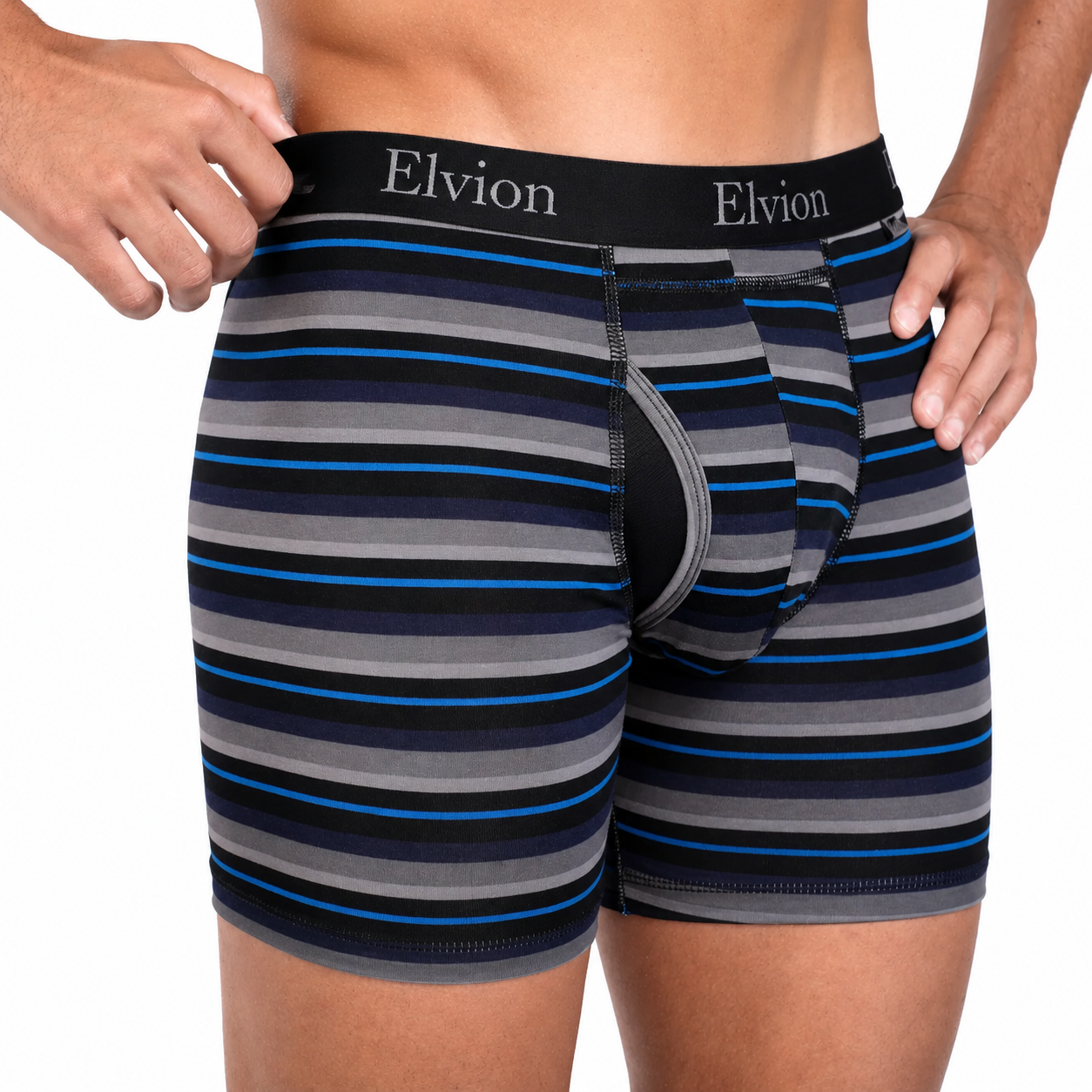 Elvion — Åtsittande boxerkalsonger 6 tum - Blue Stripe