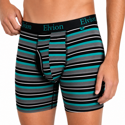 Elvion — Åtsittande boxerkalsonger 6 tum - Teal Stripe