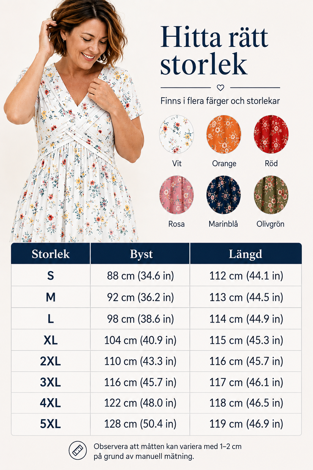 🌺👗 Blommig klänning med V-ringning och markerad midja