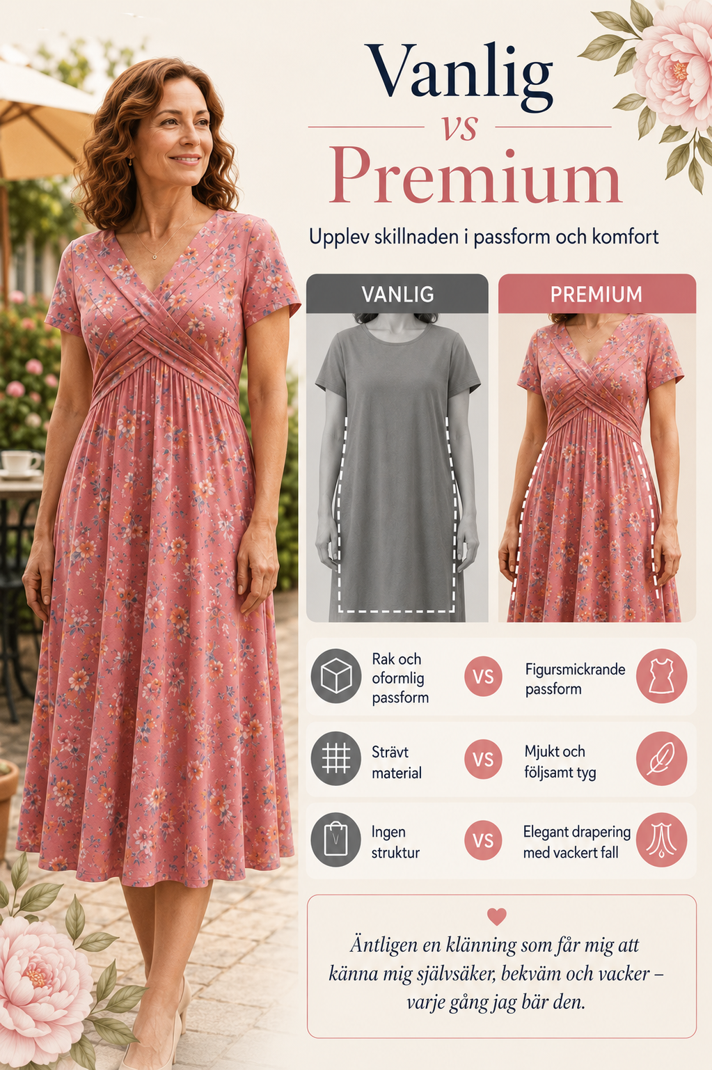 🌺👗 Blommig klänning med V-ringning och markerad midja