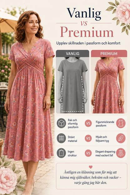 🌺👗 Blommig klänning med V-ringning och markerad midja