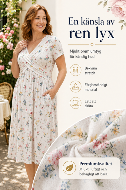 🌺👗 Blommig klänning med V-ringning och markerad midja