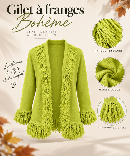 Gilet Bohème à Franges Vert Éclatant (GBFVE)