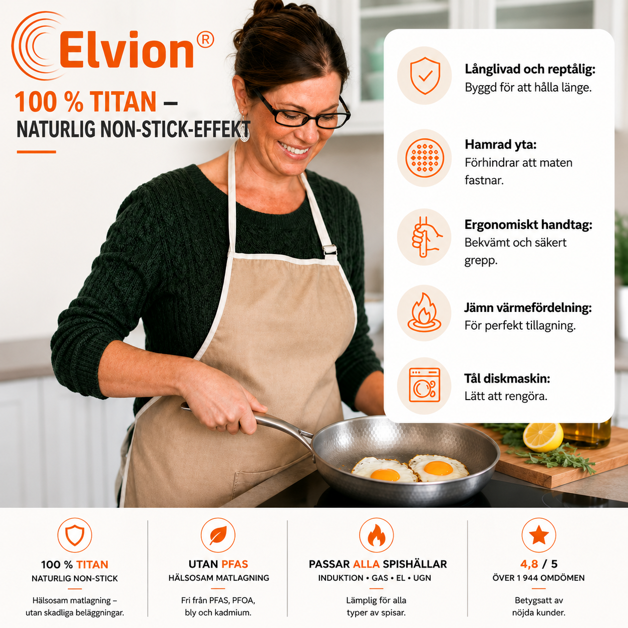 Elvion™ – Högkvalitativ svensk stekpanna med non-stick-beläggning i titanlegering