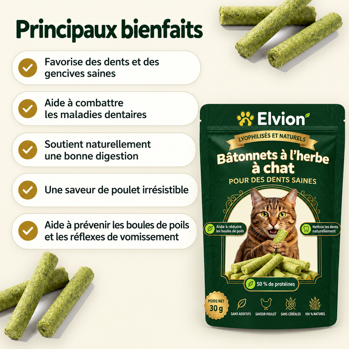 Bâtons de dentition en herbe pour chats