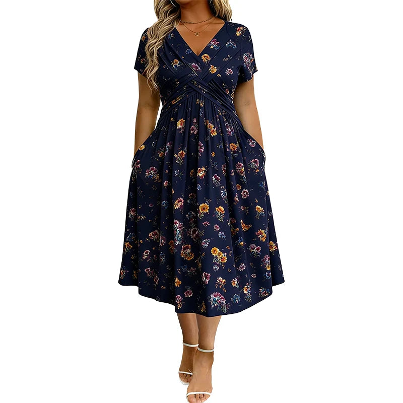 🌺👗 Blommig klänning med V-ringning och markerad midja